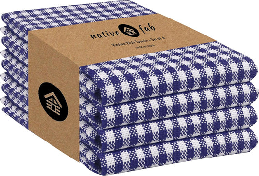 Native Fab Gingham Dish Towels 16x26 inches Set of 4 - Absorbent Washable Dishcloths, Dish Towels for Quick Drying Dishes,