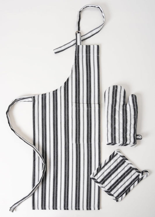 1 Oven Mitt, 1 PotHolder & 1 Kitchen Apron Set - Durable Heat Resistant Gloves - Thick Mittens for Kitchen - Suitable for