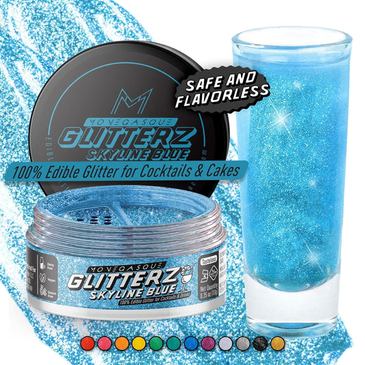 MONÉGASQUE Skyline Blue Edible Glitter for Drinks 10g – Blue Edible Glitter for Cakes & Halloween Cupcakes - Champagne,