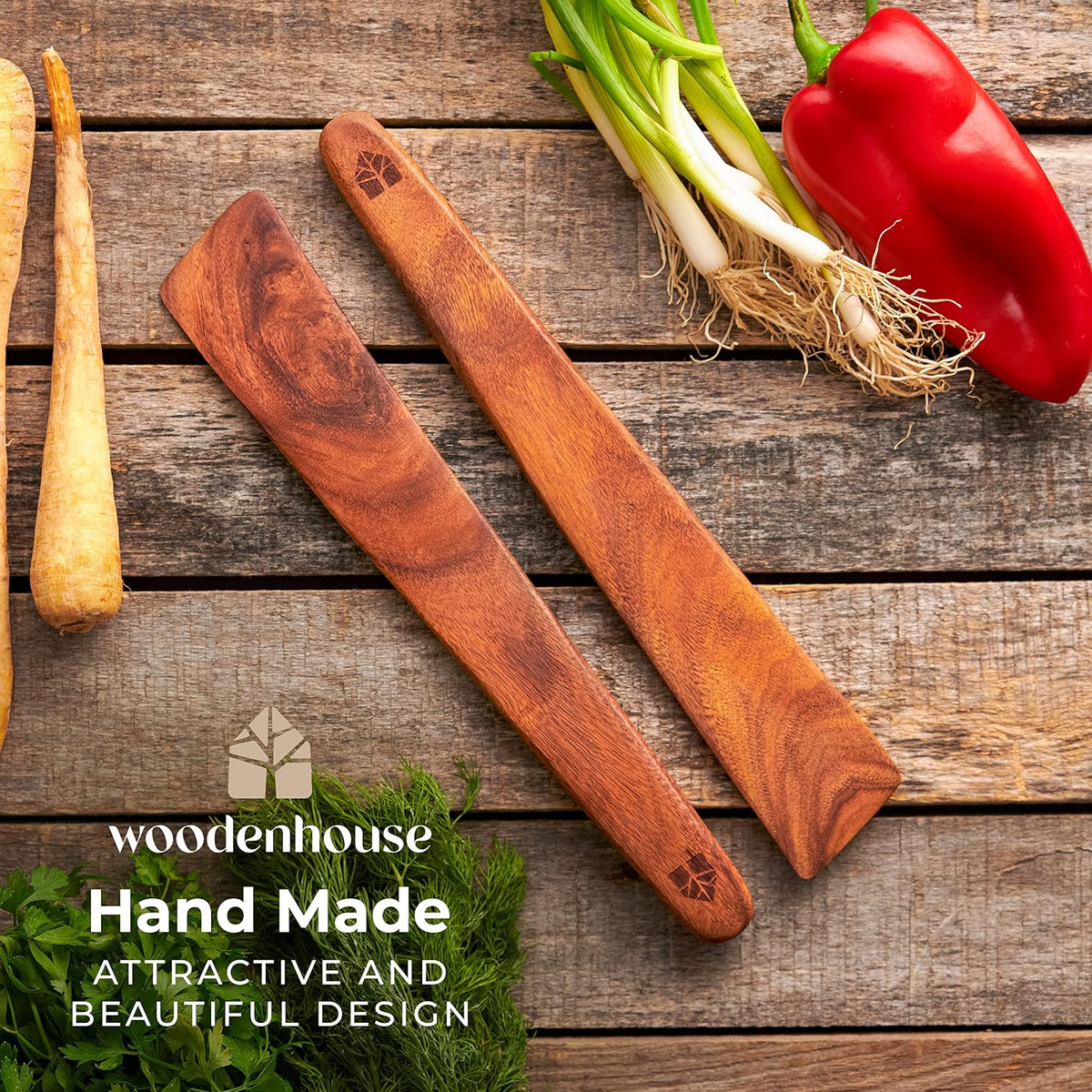 Wooden Spatula for Cooking, Flat Teak 12" Turner, Sturdy &amp; Easy to Clean