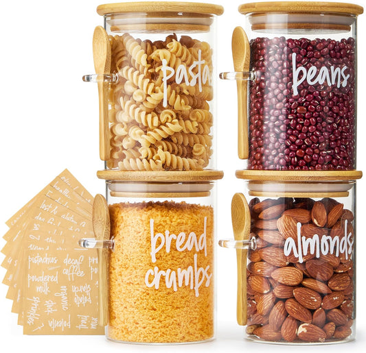 Talented Kitchen Glass Food Storage Containers with Lids - 4-Pack 17 oz Glass - Stackable Kitchen Jars for Pantry, Spice