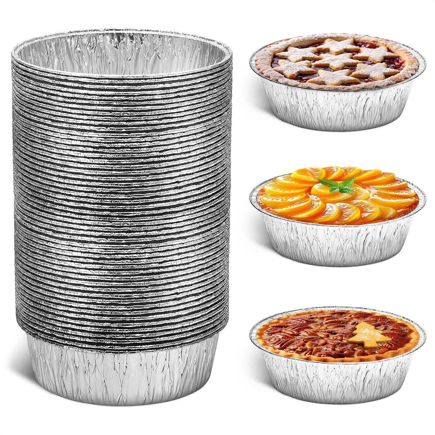 LEGLO Round Foil Cake Pans 50 Pack, 6 In Disposable Aluminum Baking Pans | Pie Tins Bake Tarts, Cheesecakes, and Chicken Pot Pies - Stackable, Grease-Resistant, Freezer Ready for Make-Ahead Storage