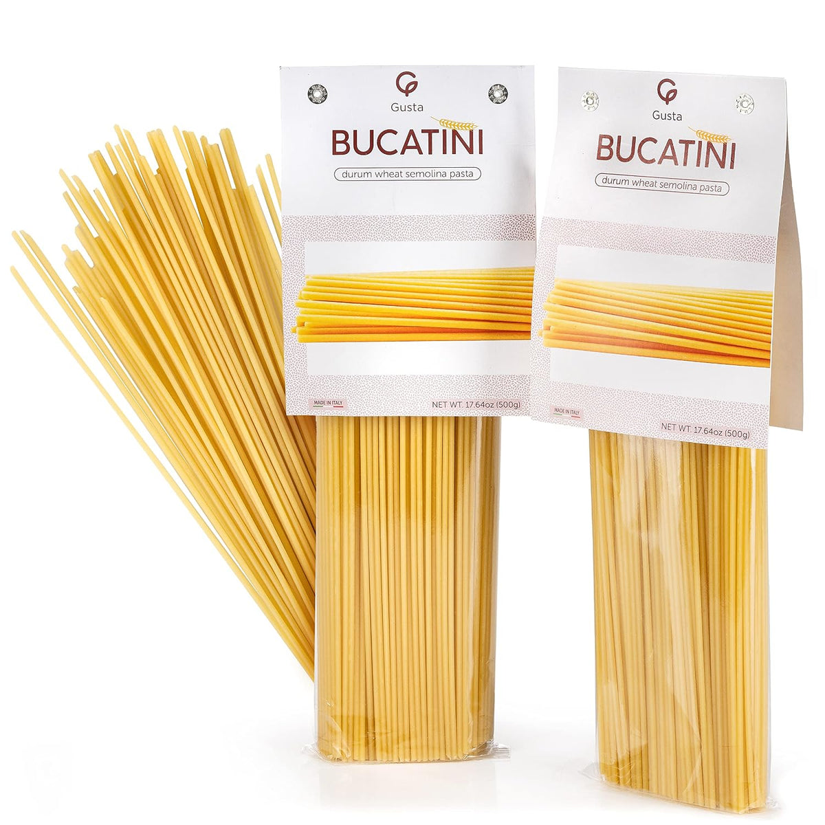 Gusta Bucatini Pasta Noodles - Premium Italian Pasta from Italy - Durum Wheat Semolina Organic "Al Dente" Pasta - Non-GMO &amp; Gourmet Pasta - Family Owned Brand - 17.64oz / 500g (2 Pack)