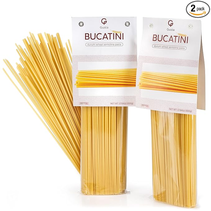 Gusta Bucatini Pasta Noodles - Premium Italian Pasta from Italy - Durum Wheat Semolina Organic "Al Dente" Pasta - Non-GMO & Gourmet Pasta - Family Owned Brand - 17.64oz / 500g (2 Pack)