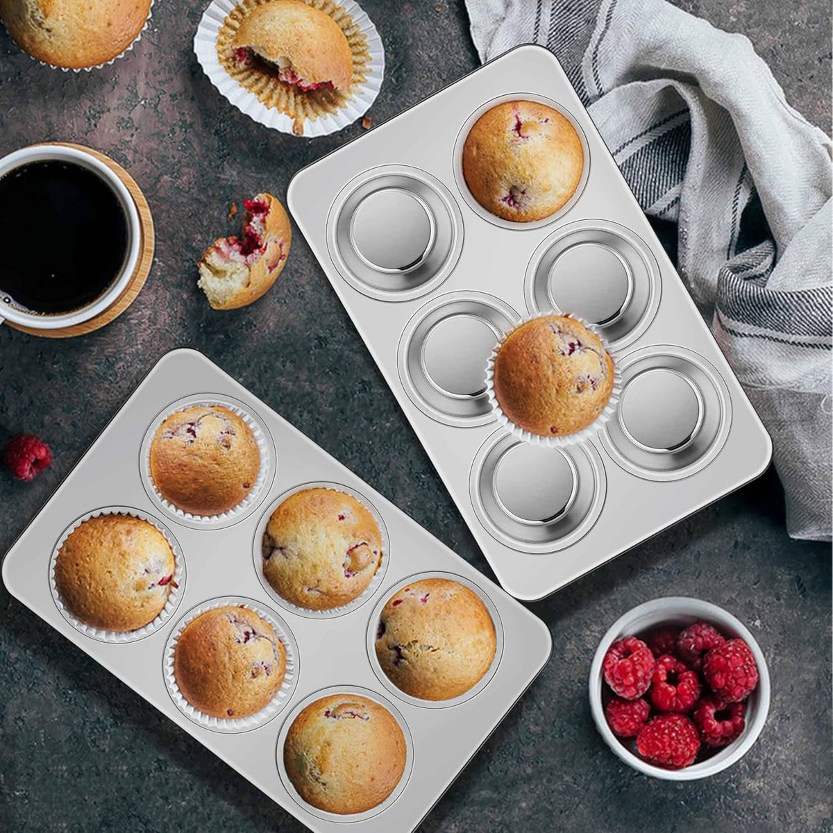 Homikit Stainless Steel Muffin Pans 6 Cups, 2 Pack Cupcake Pan Set Nonstick