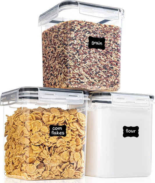 Medium Food Storage Containers with Lids Airtight 2.5L /84.5Oz, for Flour, Sugar, Baking Supply, 3PCS BPA Free Plastic