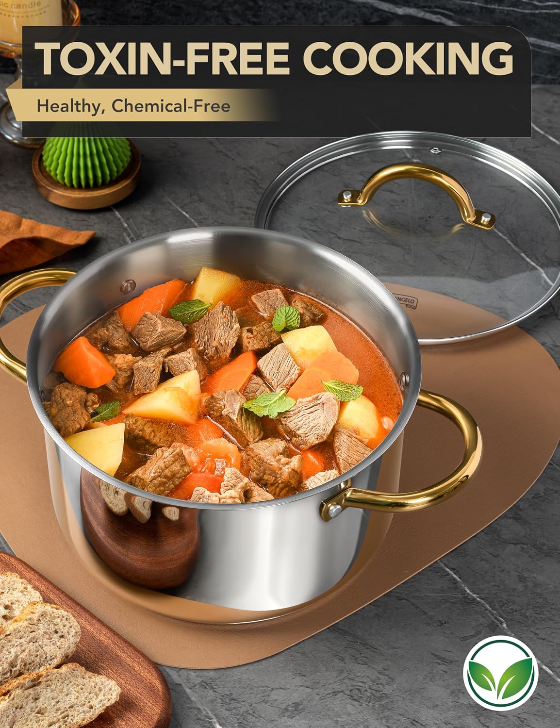MICHELANGELO Stainless Steel Pots - 6 Qt Induction Pot with Lid, 18/10 Stainless Steel Stock Pot, Non Toxic Cooking Pot, Oven & Dishwasher Safe