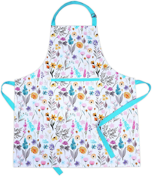 AMOUR INFINI Cotton Women Apron with Pockets, Adjustable Strap and Waist Ties Aprons for Baking, Cooking, Gardening (27.5 x
