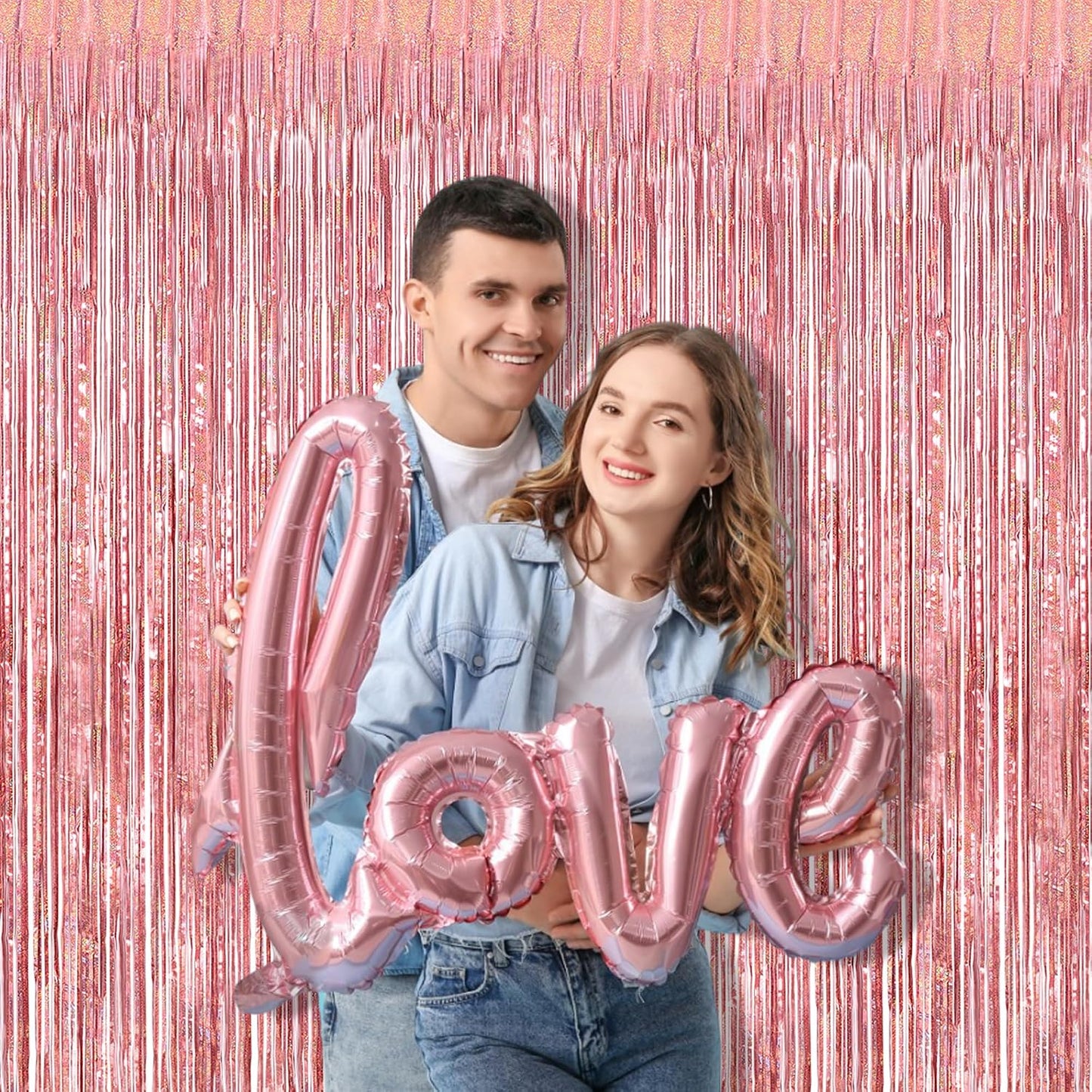 BRAVESHINE Tinsel Backdrop, Rose Gold Foil Fringe Curtains | 2 Pack | Party Streamers for 13th/16th/18th/21st/Girls/Birthday/Bachelorette/Engagement/Anniversary/Bridal Shower Party Decorations