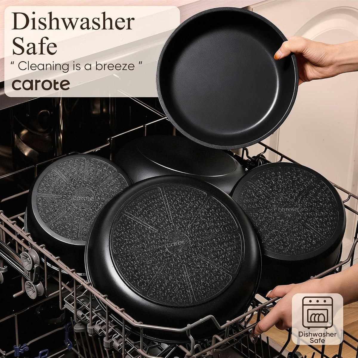 CAROTE 17pcs Pots and Pans Non Stick, Cookware Sets Detachable Handle, Induction Kitchen Pots and Pans,NonStick Cooking Set, Oven/Dishwasher/Fridge Safe, Space Saving