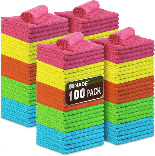 UNIMADE Microfiber Cleaning Cloth, 100PK Commercial Grade Work Rags