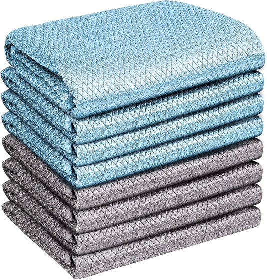 Streak Free Miracle Cleaning Cloths Easy Clean Nanoscale, Pack of 8, 12'' x 16'', Microfiber Polishing Windows Glass Lint