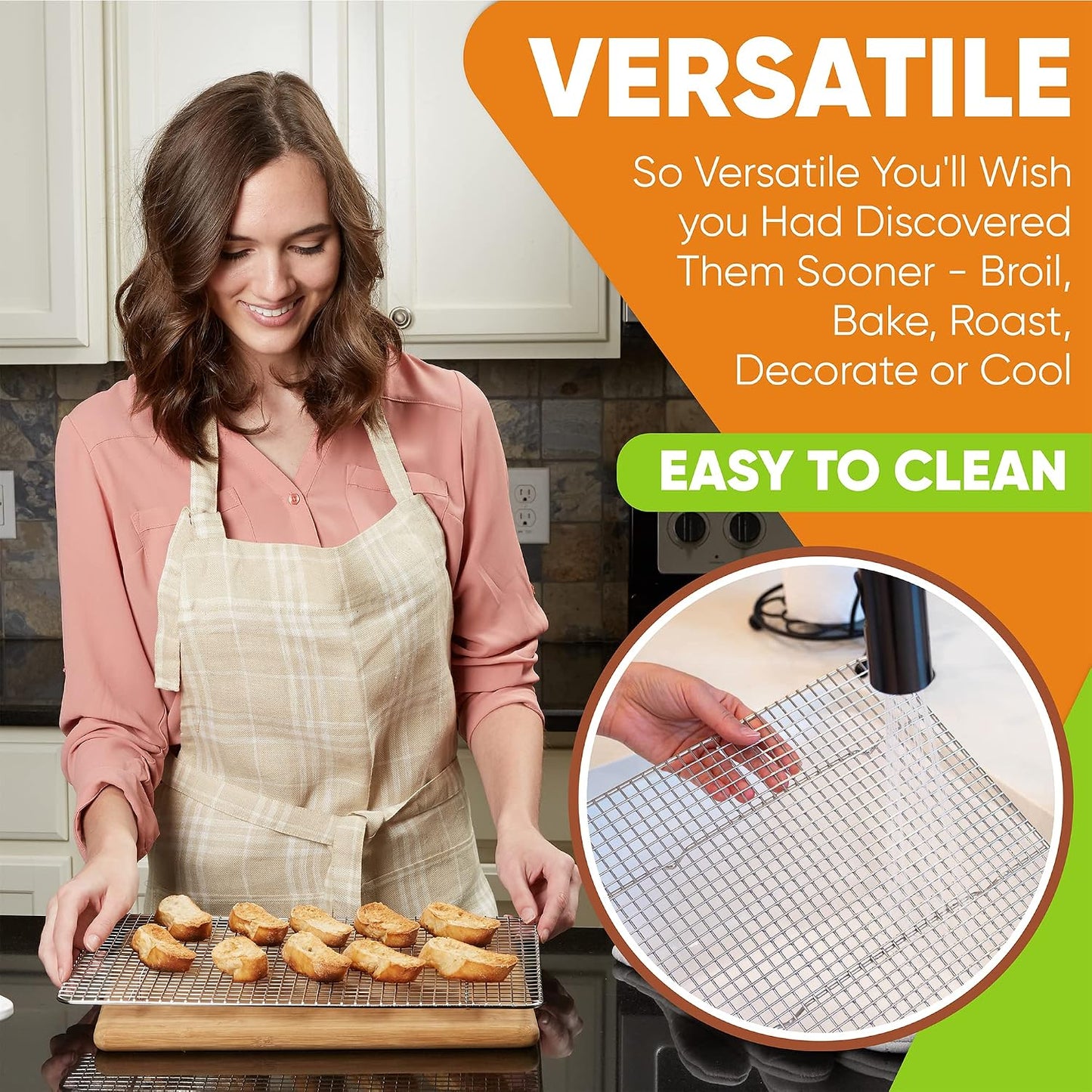 Spring Chef 10" x 15" Stainless Steel Cooling Rack for Cooking &amp; Baking | Heavy Duty Cookie Cooling Rack for Kitchen, Oven Safe Wire Rack for Baking, Fits Jelly Roll Pan, Dishwasher Safe