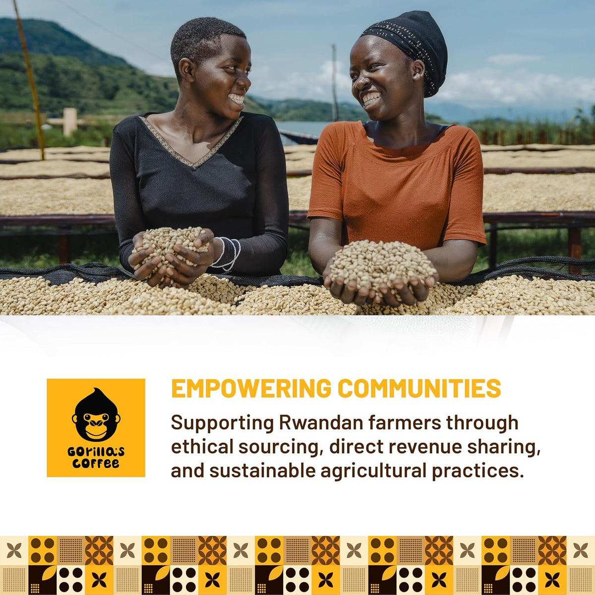 Gorilla's Coffee 100% Arabica - Medium Roast Ground Coffee, Fair Trade, Smooth, Balanced, Aromatic, Spice &amp; Luscious Fruit Notes | Premium Rwandan Coffee | Rich, Flavorful, and Aromatic (500g/17.6oz)