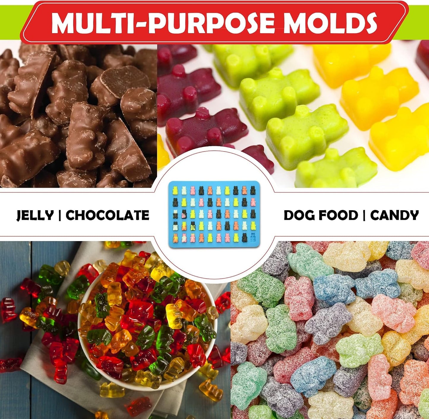 Gummy Bear Silicone Candy Molds - Set of 4 Gummy Bear Mold Trays with Dropper, Fun Making Gummy Bears with Non Stick Silicone Candy Molds, Perfect Silicone Molds for Gummy Bear Candy…