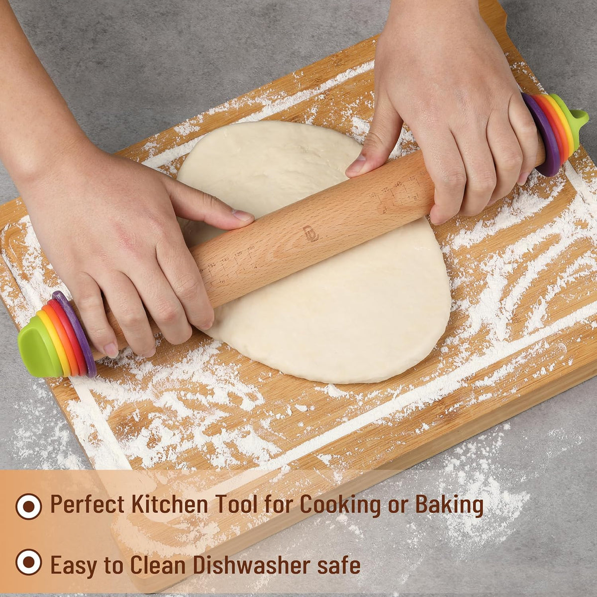 Adjustable Rolling Pin with Thickness Rings, 13.8", 4 Rings