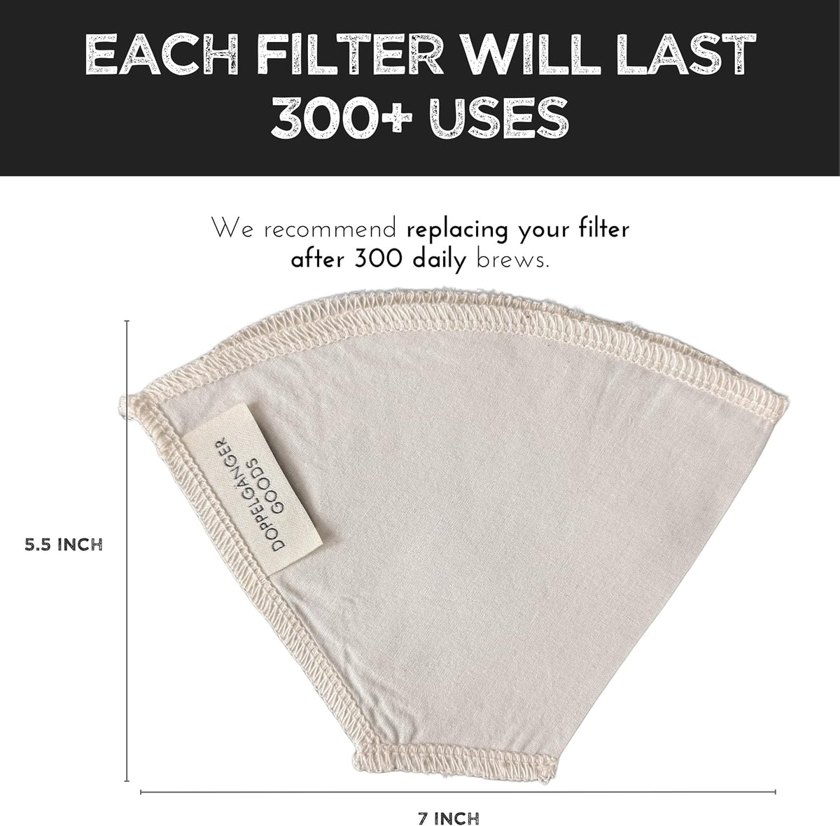 Reusable Organic Cotton Cloth Coffee Filter - Cone #2 Pour Over Dripper