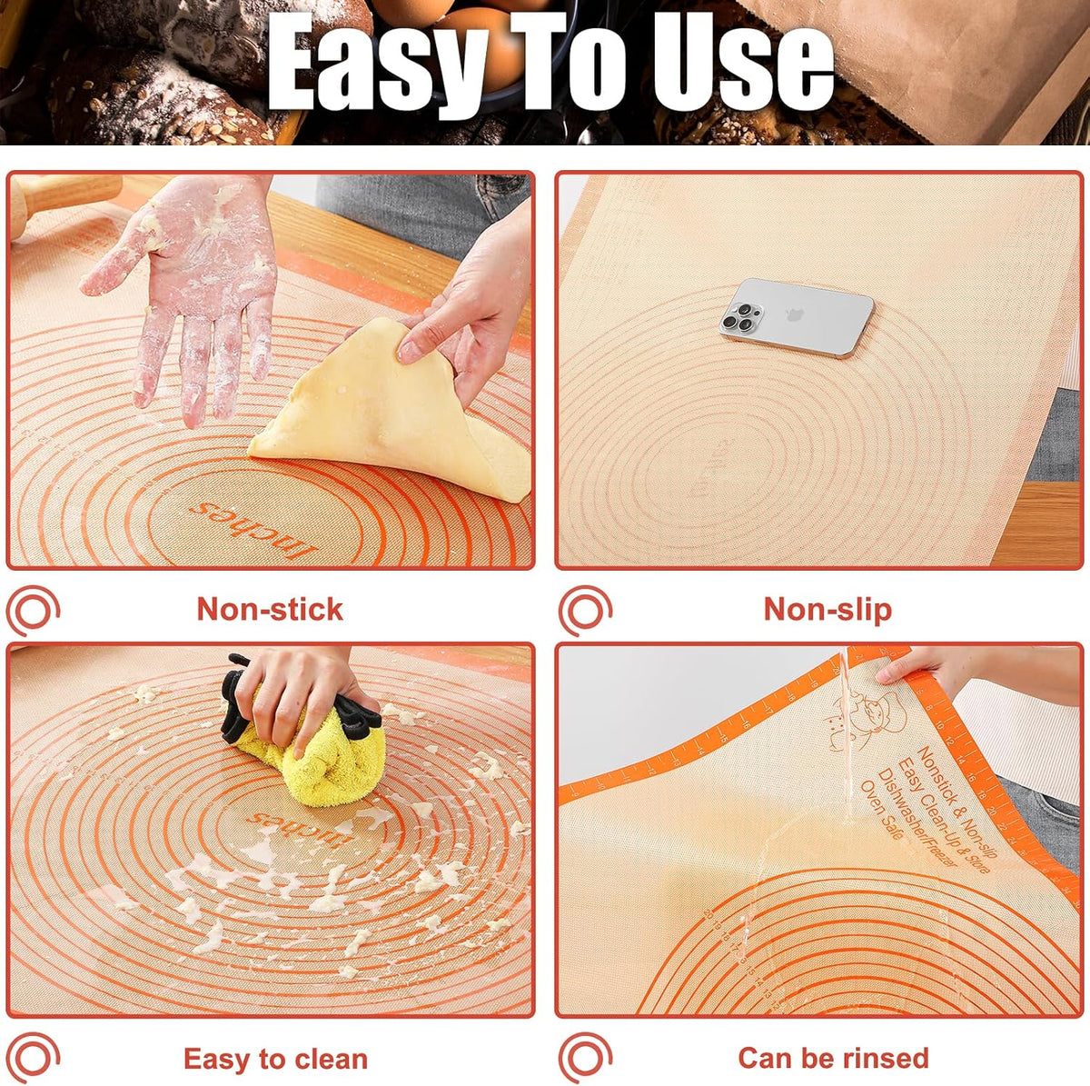 Silicone Pastry Mat 36X24 Inch Baking Mat for Counter Dough Rolling Mat | Perfect for Dough, Pastry, Dough Rolling, Kneading Board, Pie Crust, Fondant, Bread, Pasta, Pizza, Kitchen Counter Mat