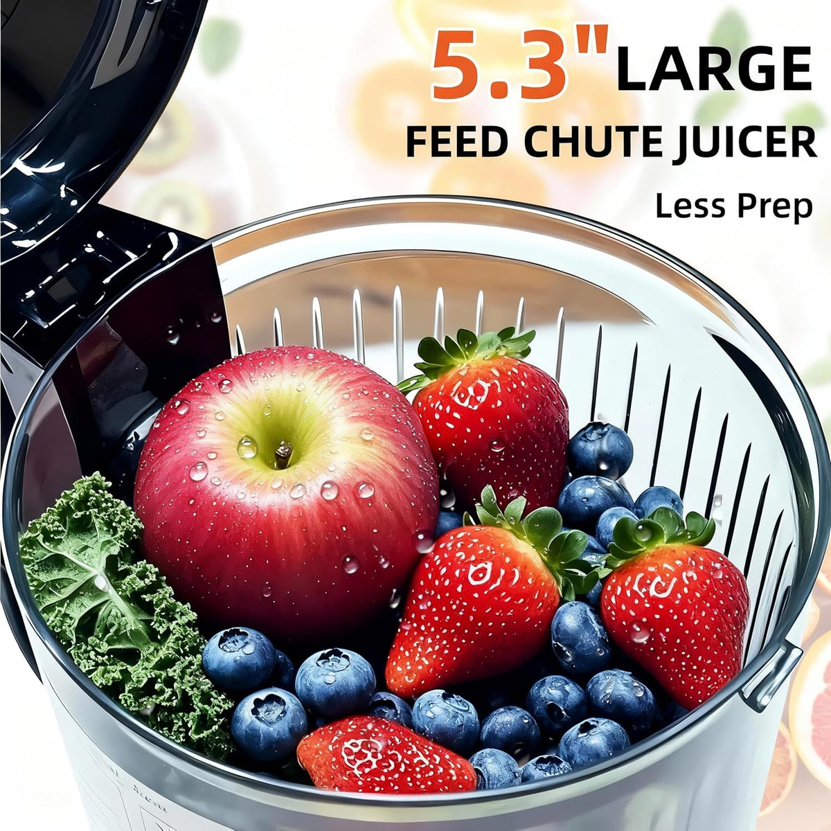 Cold Press Juicer Machines, 5.3” Large Feed Chute Slow Masticating Juicer for Whole Fruits & Vegetables, 300W Quiet Juice Extractor, Easy to Clean, Anti-Clog, No Drip, 99% High Juice Yield