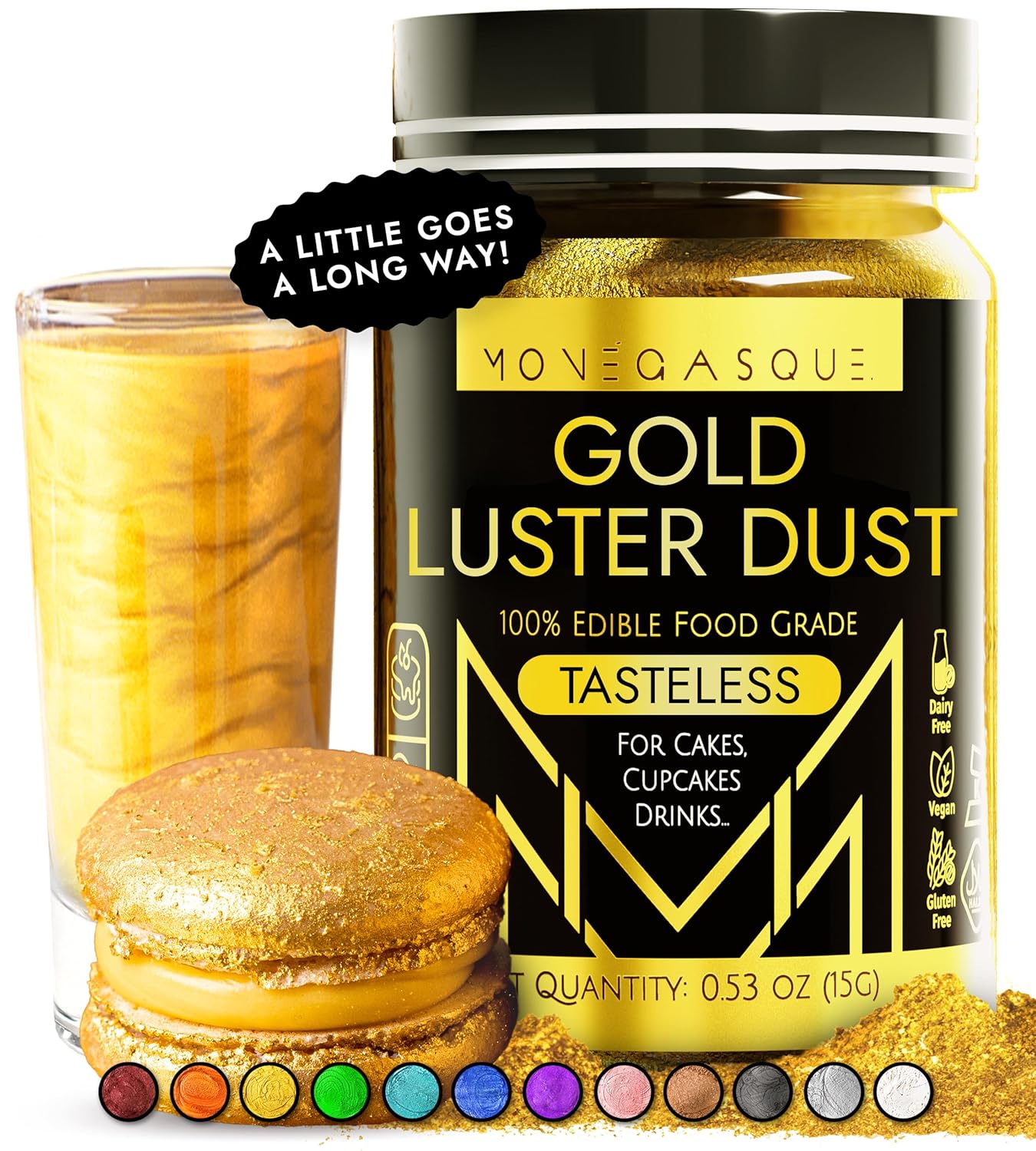 MONÉGASQUE Gold Edible Glitter for Drinks 15g – Edible Glitter for Cakes & Cocktails - Gold Luster D