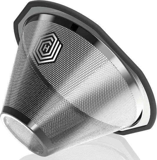 HEXNUB Reusable Coffee Filter for Kalita Wave 185 and OXO 8 Cup Coffee Makers, Stainless Steel Mesh, Durable Metal Filter