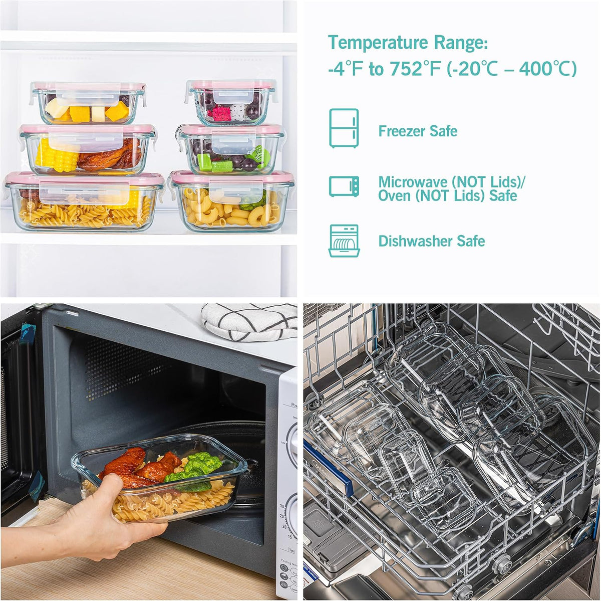 Vtopmart 8 Pack Glass Food Storage Containers with Airtight Lids, Glass Meal Prep Containers, Lunch Containers for Microwave, Oven, Freezer and Dishwasher, BPA Free