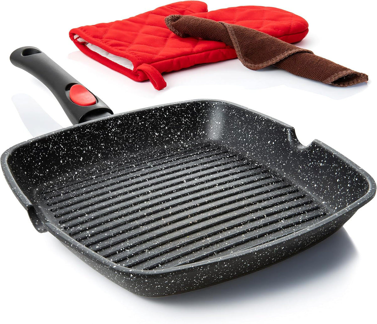 Moss &amp; Stone Grill Pan for Indoor Cooking 11Inch Nonstick Square Grill Pan