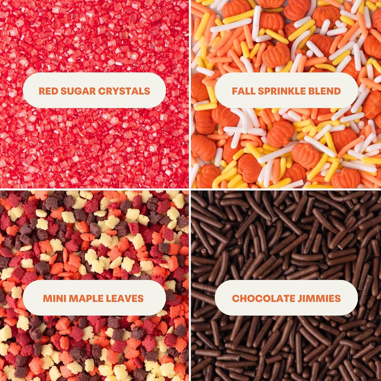 Sweets Indeed Fall Sprinkles 4 Pack, Pumpkin &amp; Leaf Shapes, 11.57 ounces