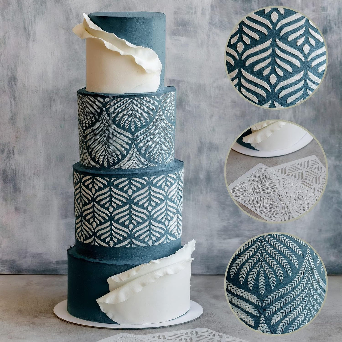 Cake Stencils - Cookie Stencils for Royal Icing, Templates for Buttercream Decorating, Baking Stencil, Mesh Reusable Spray Fondant Cookies, Paiting (18xDesigns with Scraper and 50xPins)
