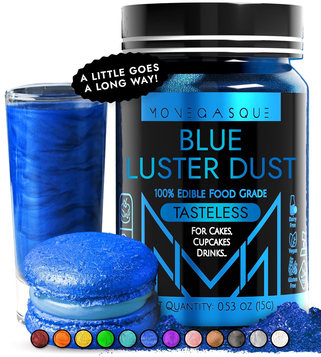 MONÉGASQUE Blue Edible Glitter for Drinks 15g – Halloween Edible Glitter for Cakes & Cocktails - Blu