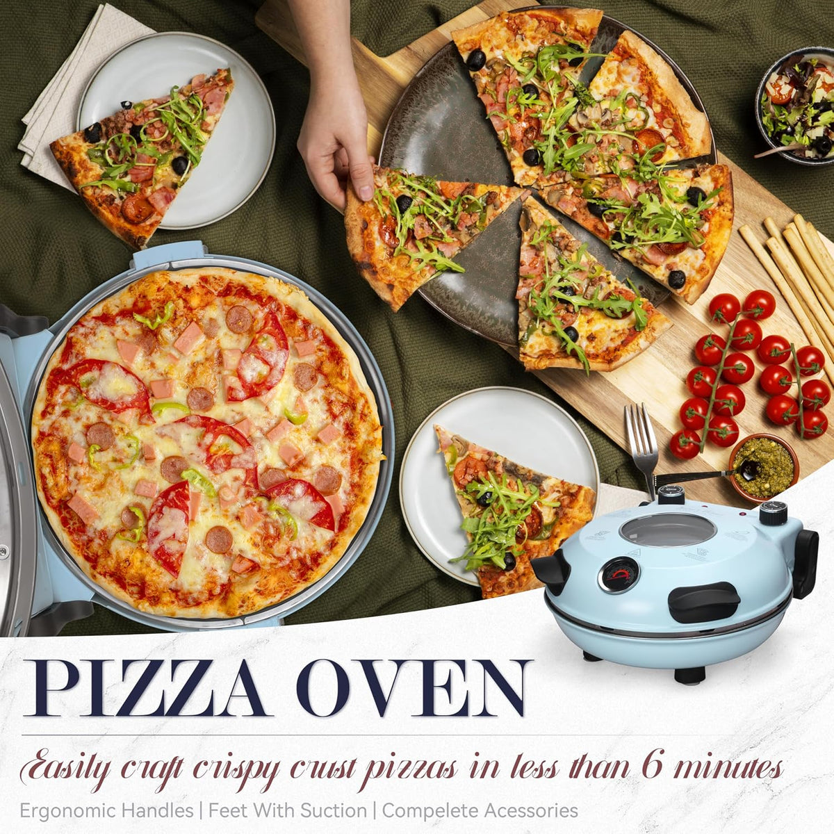 Baker’s Friend Electric Pizza Oven Indoor Countertop, 12 Inch Pizza Maker Machine for Home, Pizza Cooker & Pizza Grill, Premium Glazed Ceramic Stone Pizza Oven, Chilli Red