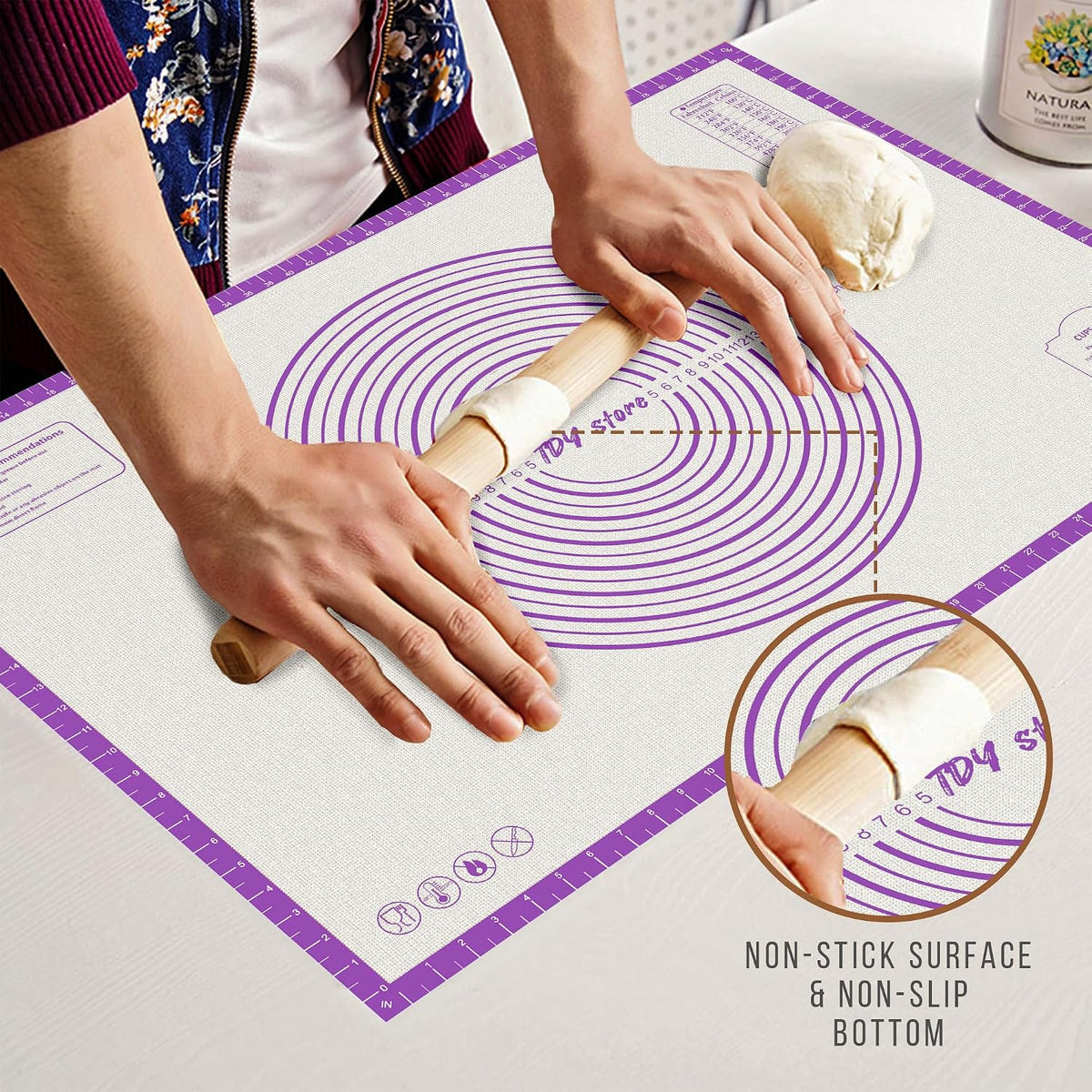 26 * 16 inches Purple, Non-Slip Silicone Baking Sheets - Baking Mat with 0.7mm Thickness - Non-Stick Pastry &amp; Cookie Mat for Kitchen Counter for Rolling Out Dough with Measurements.