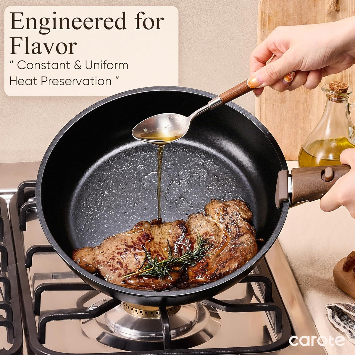 CAROTE 17pcs Pots and Pans Non Stick, Cookware Sets Detachable Handle, Induction Kitchen Pots and Pans,NonStick Cooking Set, Oven/Dishwasher/Fridge Safe, Space Saving
