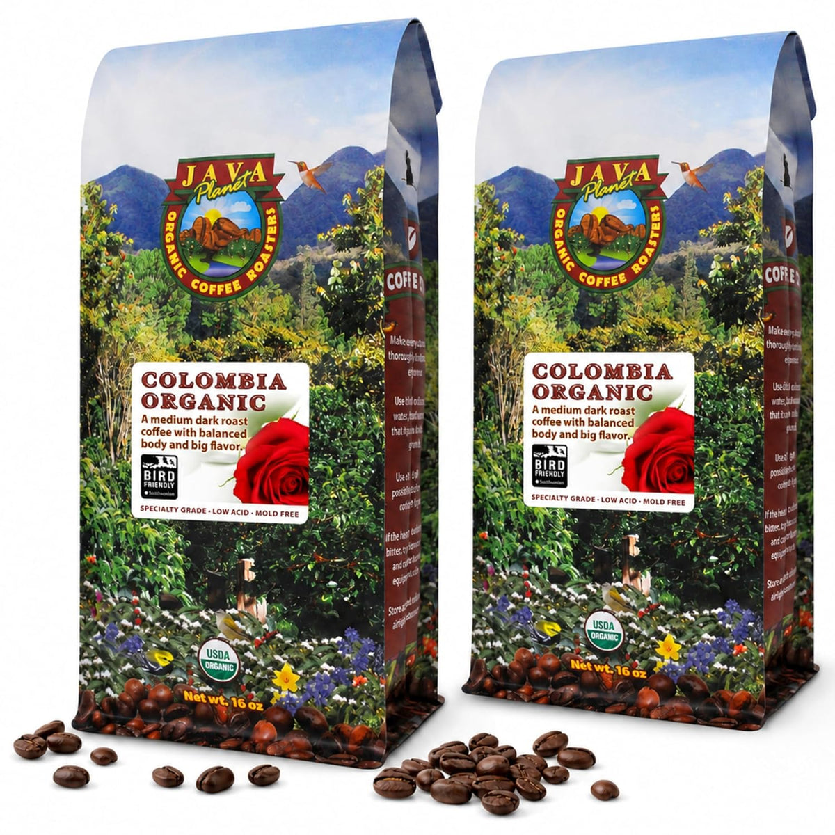 Java Planet Low Acid Organic Colombian Whole Bean Coffee 32oz (2pack)
