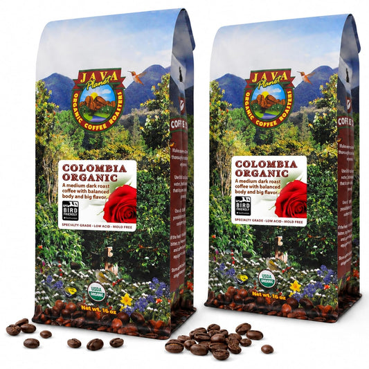 Java Planet Low Acid Organic Colombian Whole Bean Coffee 32oz (2pack)