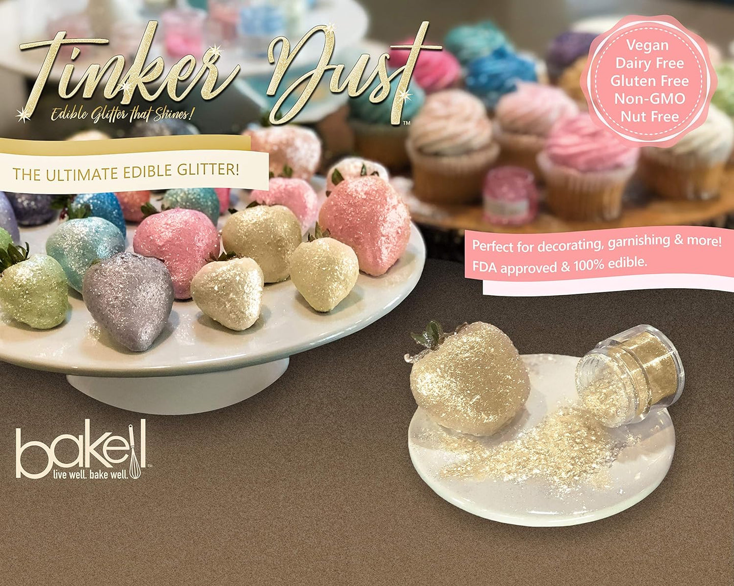 Bakell - Soft Blue Tinker Dust Edible Glitter (25g 1x Jar) for Cakes, Cookies, Desserts and Drinks!