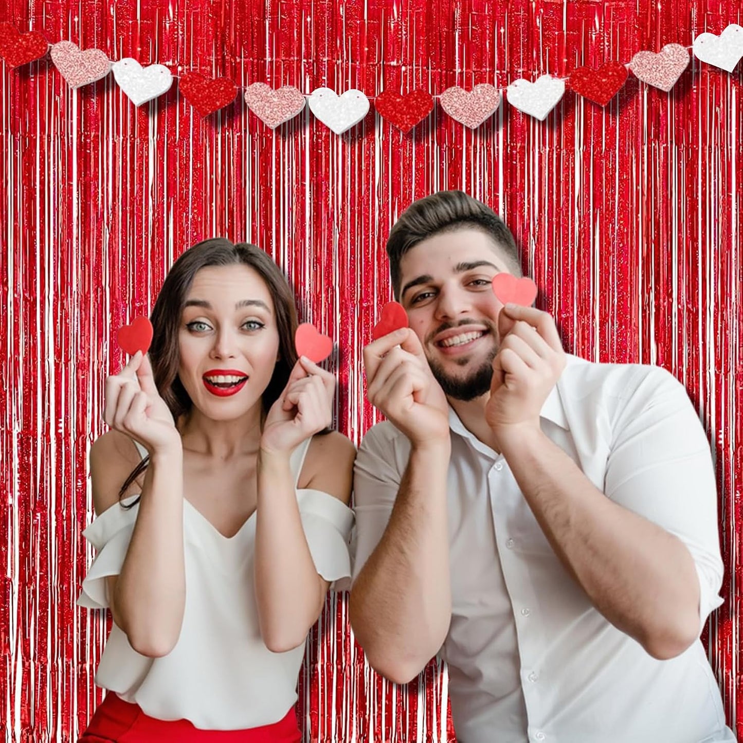 BRAVESHINE Red Streamers Party Backdrop | Foil Curtain | Halloween Decor | 3.2x8.2ft Tinsel Curtains for Graduation/Bachelorette/Anniversary/Engagement/Christmas/Birthday/Bridal Shower Decorations