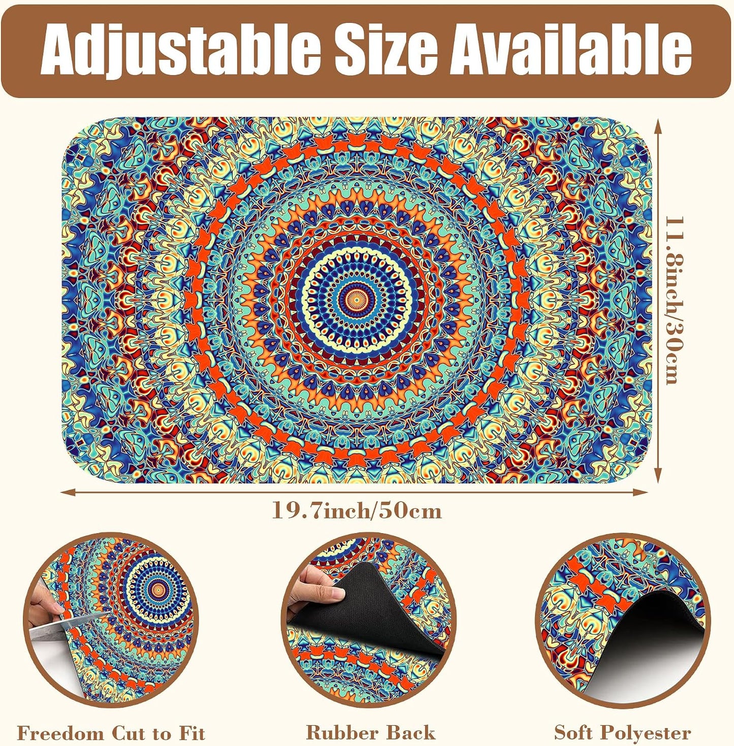 Boho Mandala Ethnic Coffee Mat Absorbent Dish Drying Mat for Kitchen Counter Hide Stain Rubber Backed Coffee Bar Accessories Fit Under Espresso Machine Dish Drainer 11.8 x 19.7 Inch