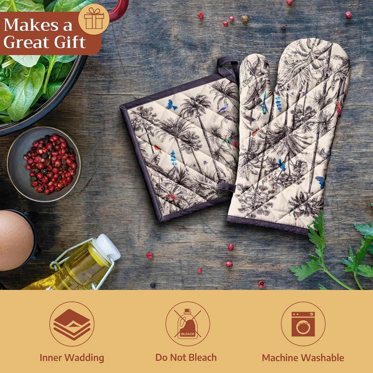 Maison d'Hermine Oven Gloves 100% Cotton Oven Mitt (7" x 13", Pack of 1)