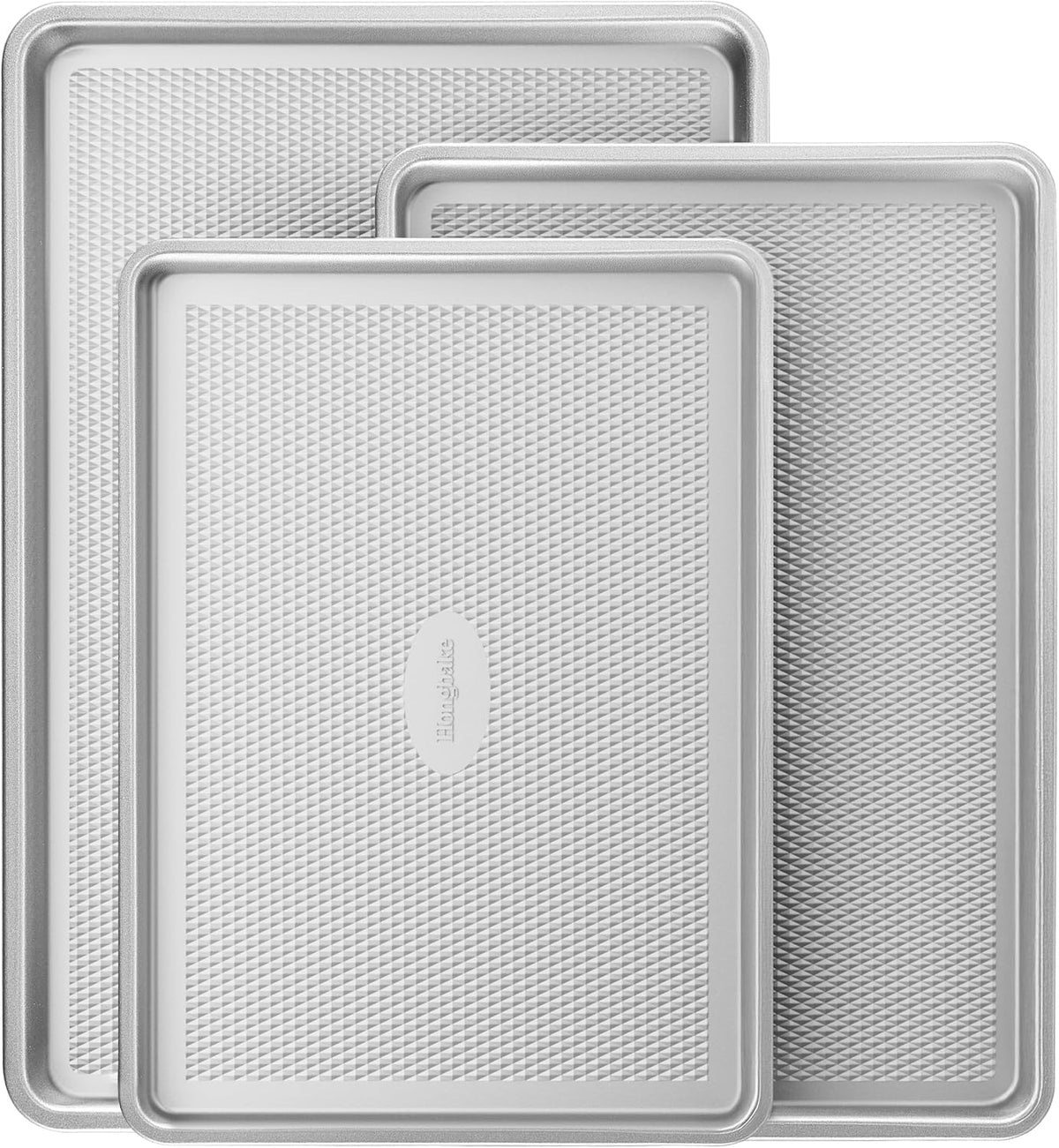 HONGBAKE Naturally Non Toxic Baking Sheet Pan Set of 3, Heavy Duty Aluminized Steel Cookie Sheets, Half/Quarter/Jelly Roll Pans with Textured Nonstick Surface, Free of PTFE &amp; PFOA