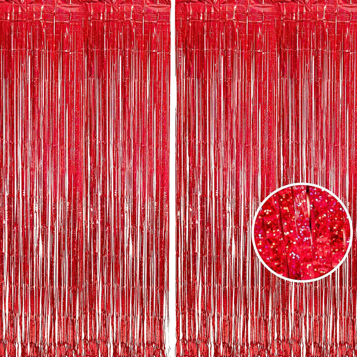 BRAVESHINE Red Streamers Party Backdrop | Foil Curtain | Halloween Decor | 3.2x8.2ft Tinsel Curtains for Graduation/Bachelorette/Anniversary/Engagement/Christmas/Birthday/Bridal Shower Decorations