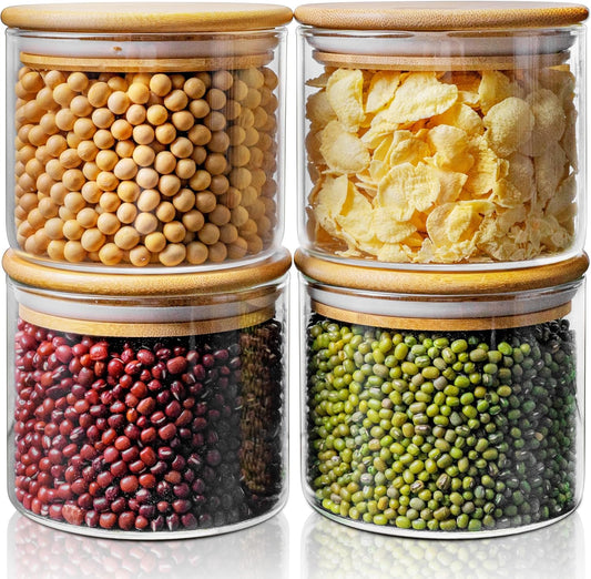 17oz - 4 Pack Glass Jars with Bamboo Lids, Glass Food Storage Containers with Airtight Lids, Air Tight Pantry Storage