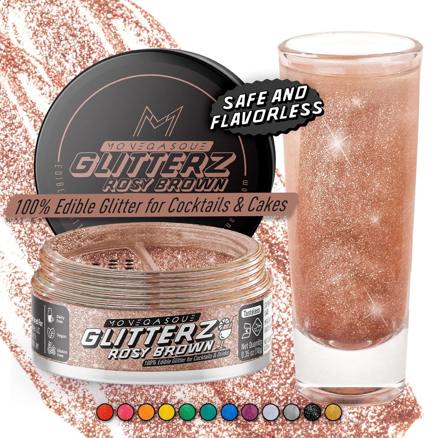 MONÉGASQUE Brown Edible Glitter for Drinks 10g – Halloween Edible Glitter for Cakes & Cocktails – Br
