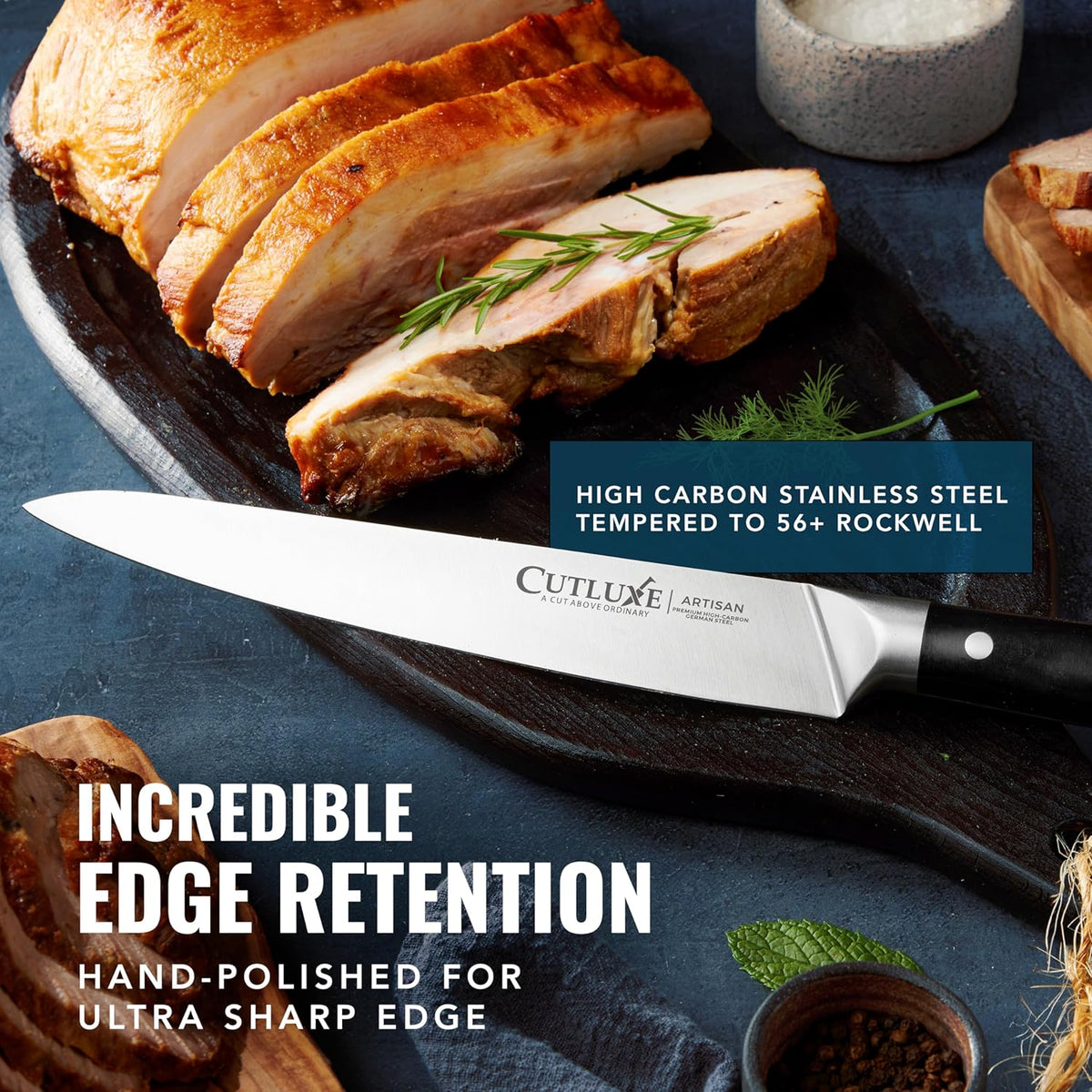 Cutluxe Turkey Carving Knife Set – Carving Fork &amp; Knife for Meat &amp; BBQ