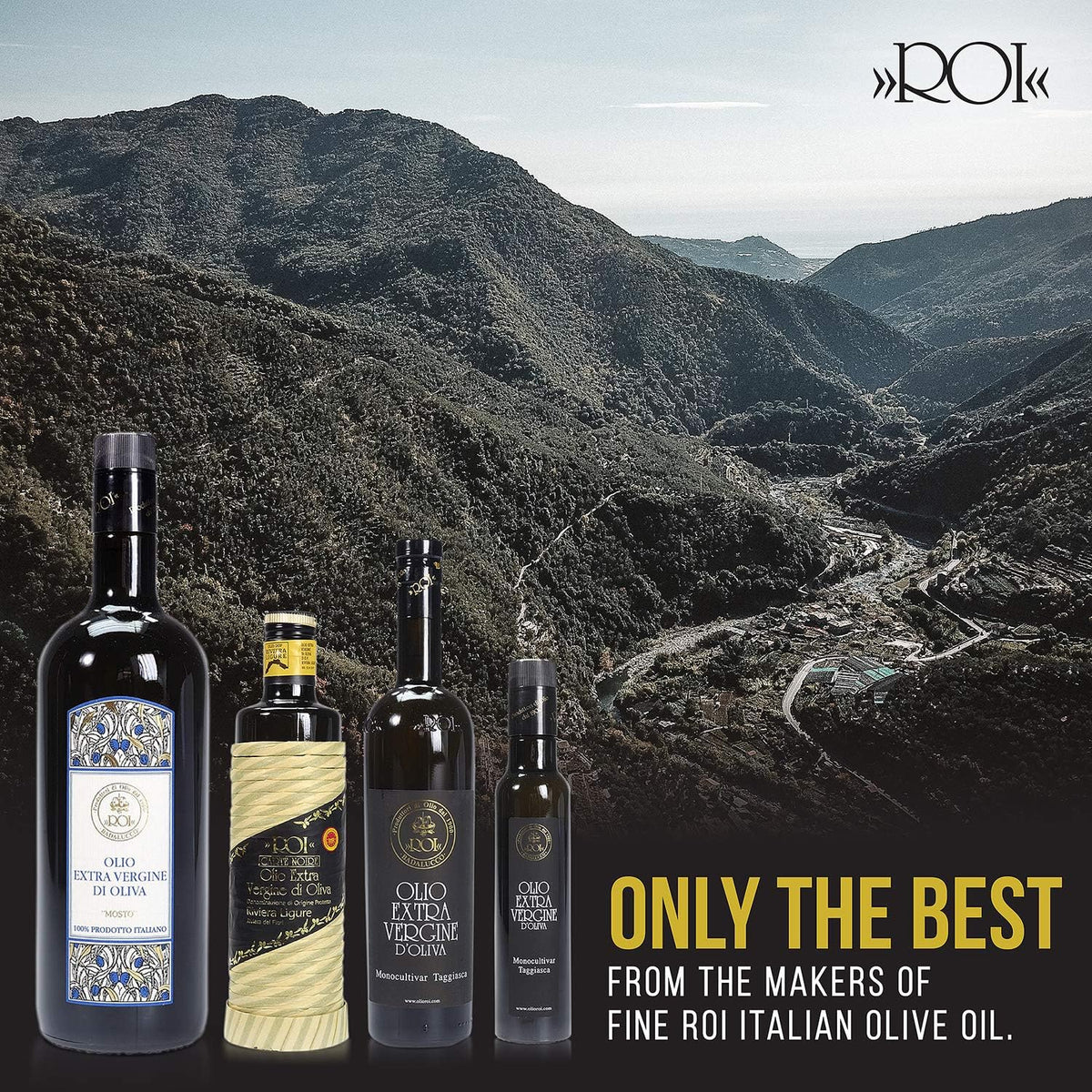 ROI Italian Extra Virgin Olive Oil - Made from Ligurian Taggiasca Olives - Polyphenol Rich EVOO - DOP Certified - Fresh Cold Pressed in Italy - Low Acid - No Pesticides, No GMO - 16.9 fl oz 500 ml