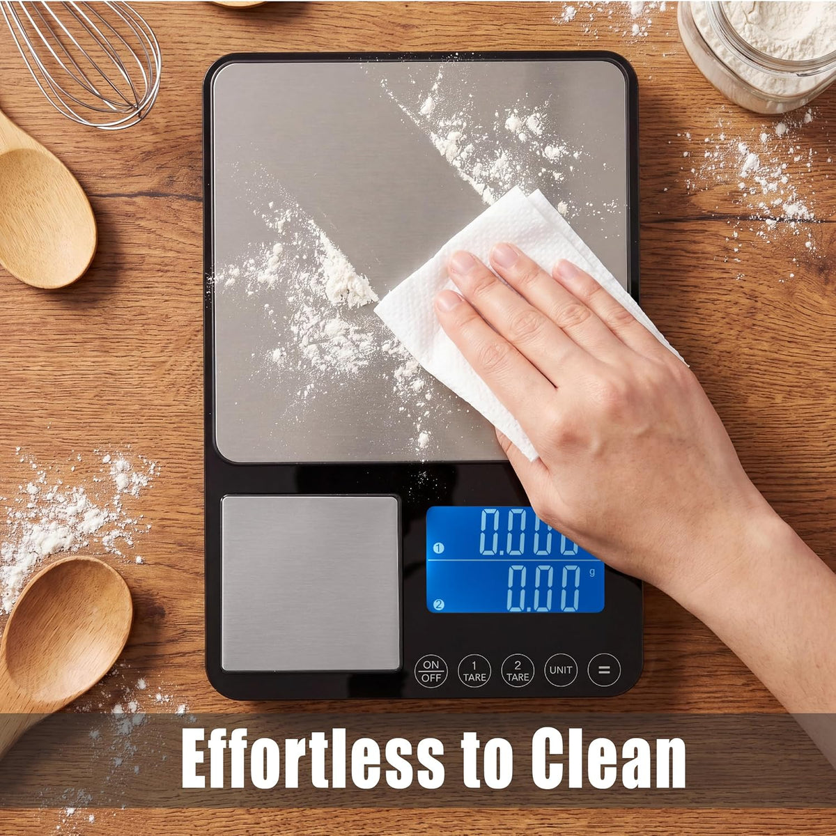 Dual Platform Kitchen Scale, Digital Food Scale with Dual Display, Two Scales in One for Heavy and Precise, 33lb/0.01g/0.001oz, Stainless Steel, 7 Units Tare, for Baking, Sourdough, Cooking