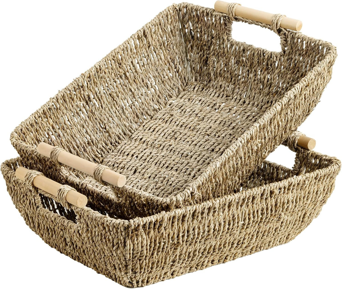 StorageWorks Hand-Woven Jumbo Storage Baskets with Wooden Handles