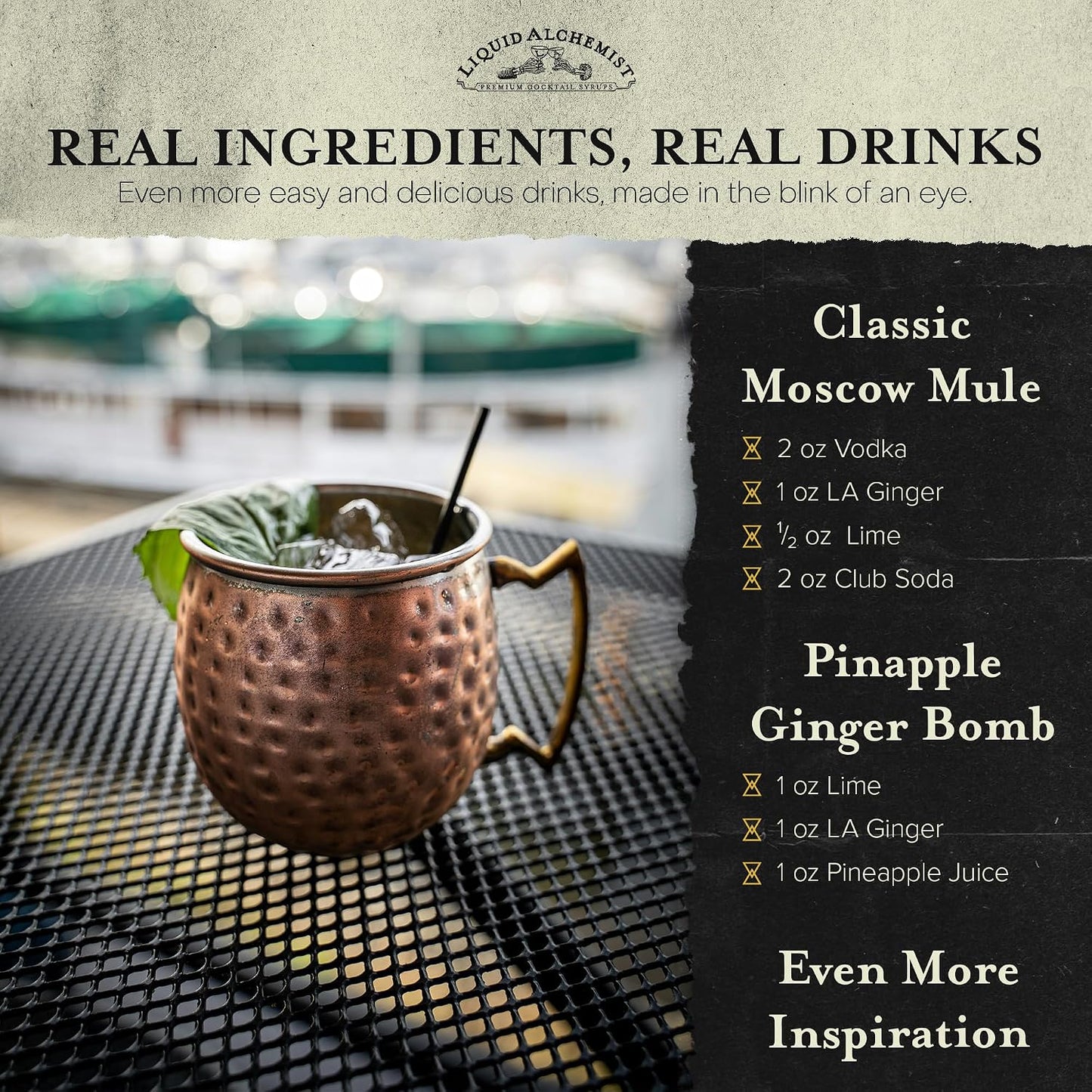 Liquid Alchemist Ginger Syrup for Cocktails | Real Ingredients Make our Liquid Ginger Puree for Cocktails the Perfect Moscow Mule Syrup | Small Batch, Non-GMO &amp; Vegan | 25.4 oz Drink Mixer, Pack of 1