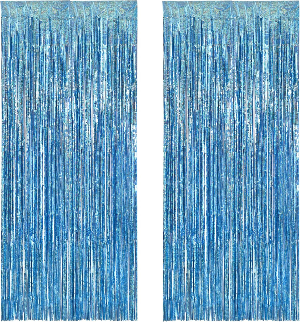 BRAVESHINE Light Blue Streamers Party Backdrop - 2 PCS Foil Fringe Curtains