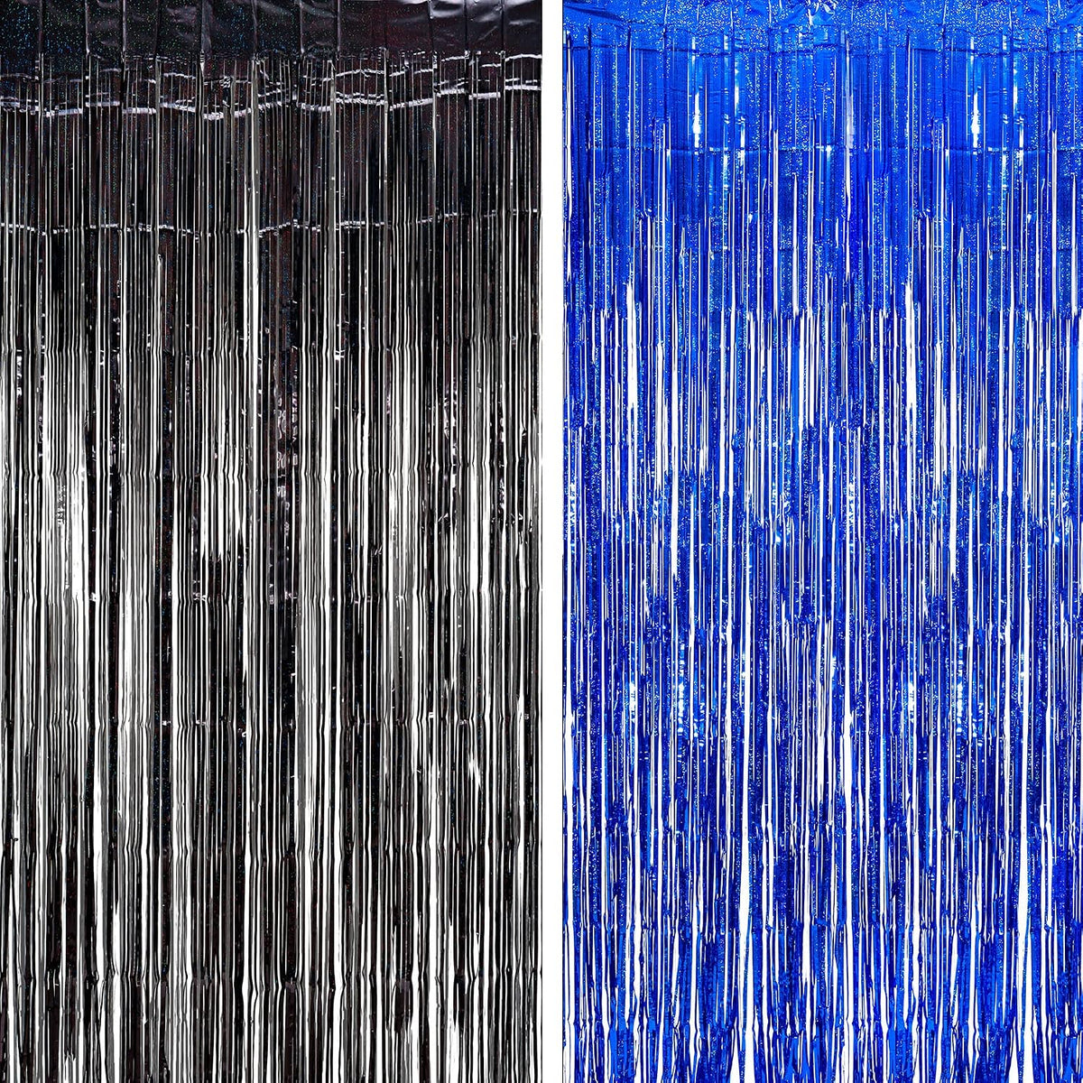 BRAVESHINE Foil Fringe Curtains | Metallic Tinsel Party Steamers Backdrop | Black Blue | 3.2x8.2ft | for Graduation/16th/30thBoy/Men/Birthday/Retirement/Homecoming/Ocean/Bachelorette Party Decorations